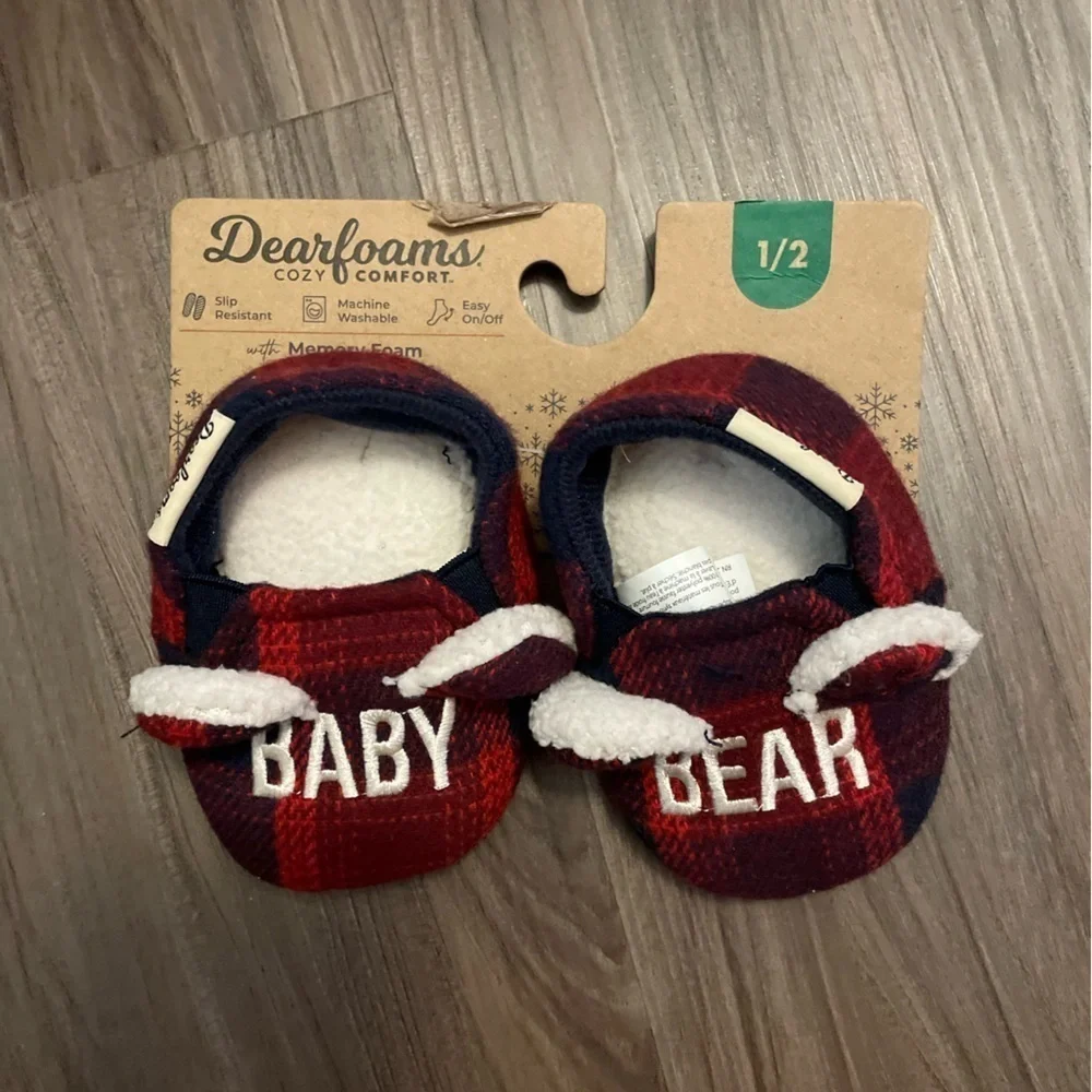 Dearfoams Red Plaid Babybear slippers size 1/2